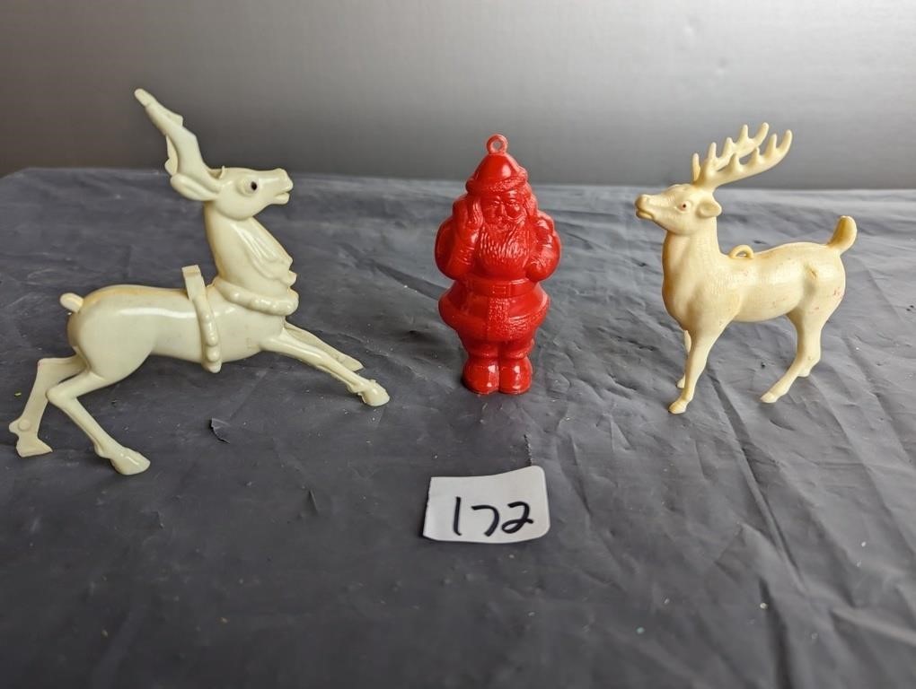 3 Piece Vintage Christmas Lot- Santa & 2 Deer