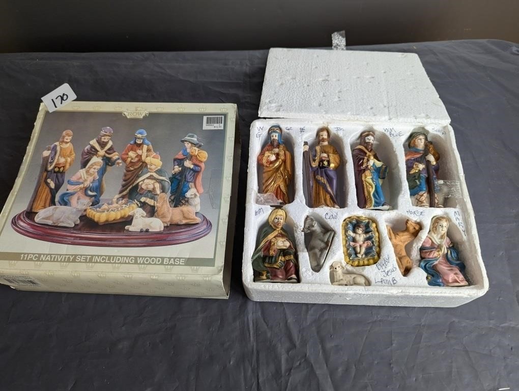 11 Piece Nativity Set- With Wood Base