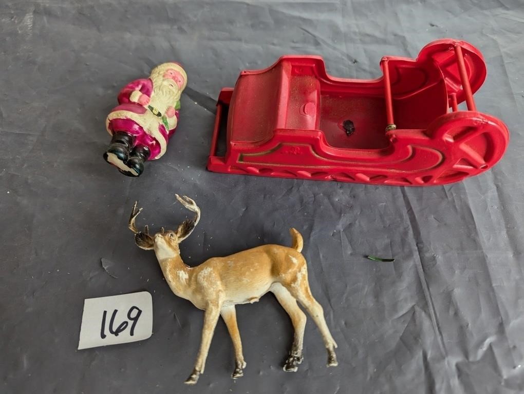 Thin Plastic Vintage Santa /Sleigh