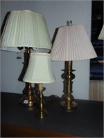 Three  Brass lamps 1 - 16" 2- 27" H
