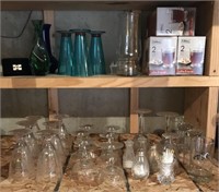 Lot of assorted glasses, salt & pepper shakers,