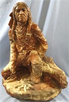 INDIAN WARRIOR MARBLED LOOK POTTERY STATUE