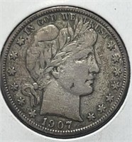 1907-D Barber Half Dollar VF