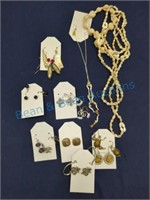 Earrings and necklaces on cards