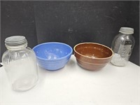 9" Pottery Bowls (sm nics) & 1/2 G Ball Jars