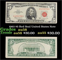 1963 $5 Red Seal United States Note Grades Choice