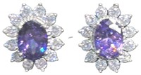 PAIR OF AMETHYST & CZ DIAMOND EARRINGS