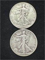 Silver 1945,1945-D Walking Liberty Half Dollars