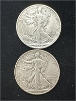 Silver 1945-S, 1946 Walking Liberty Half Dollars