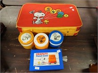 Five Peanuts items: Snoopy (with Woodstock)