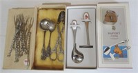 Cocktail forks, ice tongs, stamped 800 spoons,