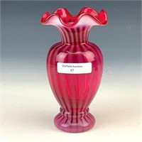 Fenton Cranberry Opal Ruffled Vase