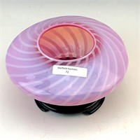 Fenton Cranberry Opal Spiral Optic Squatty Vase
