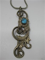 SW Scrollwork Turquoise Cab Pendant Necklace