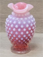 Ruffled Cranberry Opalescent Small Vase