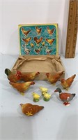 Antique set of celluloid hens and ducks.  Made in