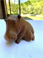 Wood Carved Hippo Statue