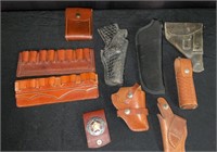 Leather Gun Holsters, Badge, Ammo Belt & More