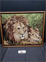Needlepoint lion hanging