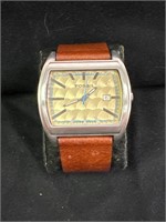 Men's Gold Face Fossil Watch with Leather Band