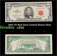 1963 $5 Red Seal United States Note Grades vf++