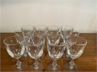 Lot of 12 Stemmed Clear Glass Water Glasses