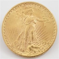 US St Gaudens $20 Gold, 1924, AU50