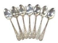 211g Sterling S Kirk & Son Repousse, 7 Tea Spoons