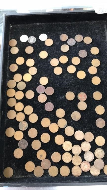 FLAT OF ASST WHEAT PENNIES & ETC