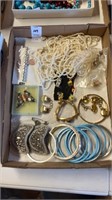 Box of vintage bracelets and other jewelry