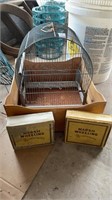 Vintage bird cage & Marsh Wheeling cigar boxes-