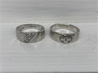 2 Rings - 7 1/2 & 7 3/4 925 Silver with Clear Cut