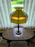 OVAL COFFEE TABLE & SLAG GLASS LAMP