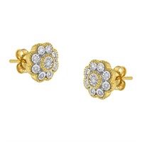 14k Gold-pl .15ct Diamond Floral Earrings