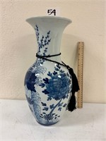 Blue & White Asian Vase 15" H