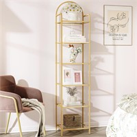 Gold 6 Tier Bookcase Tempered Glass Bookshelves