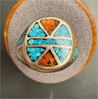 Vintage Sterling turquoise and coral men’s ring