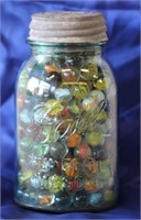 Vintage Blue Ball Canning Jar Full of Marbles!
