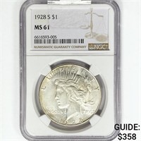 1928-S Silver Peace Dollar NGC MS61