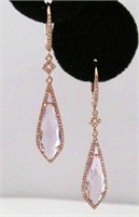 4.20 Ct Amethyst Diamond Dangle Earrings 14 Kt