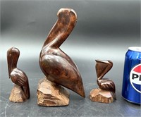 Set of 3 Hand Carved Ironwood Pelicans