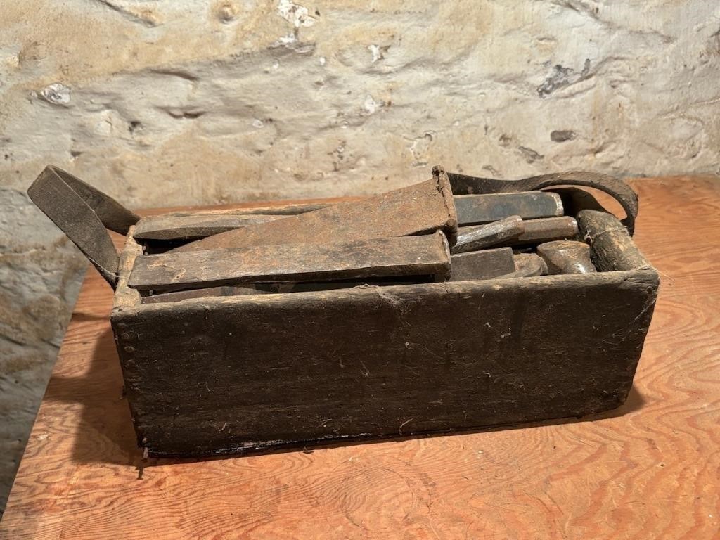 Old Assorted Metal Punches/Tools in Wood Box