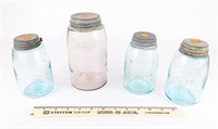 (4) Vintage Mason's Fruit Jars w/Zinc Lids