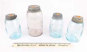 (4) Vintage Mason's Fruit Jars w/Zinc Lids