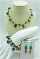 Turquoise & Gold Painted Pearl Set of 4