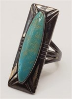 (H) Sterling Silver Turquoise Ring (size 6) (11.0