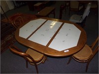 61" L x 42" W Table with 3 Cane-Bottomed Chairs