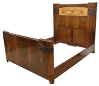 ITALIAN ART NOUVEAU BRASS-INLAID ROSEWOOD BED