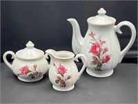 Vintage Moss Rose tea pot creamer sugar