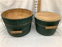 (2) Early Spaulding & Frost Wooden Buckets, 1 w/